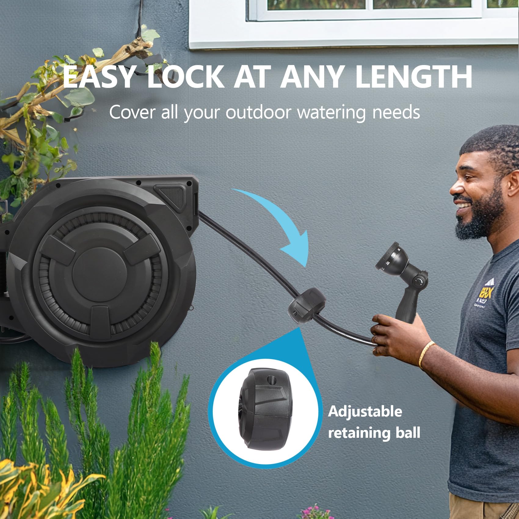 Hose Reel 1/2 in x 100 ft, 180掳 Swivel Wall-Mounted Garden Hose Reel