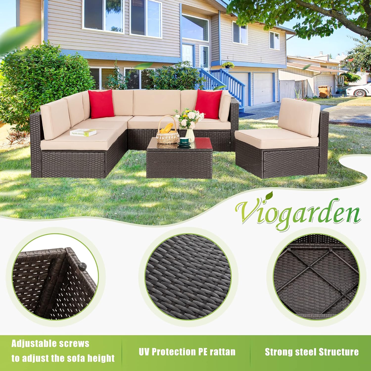 VONGRASIG 5 Piece All-Weather Patio Furniture Set with Ottoman