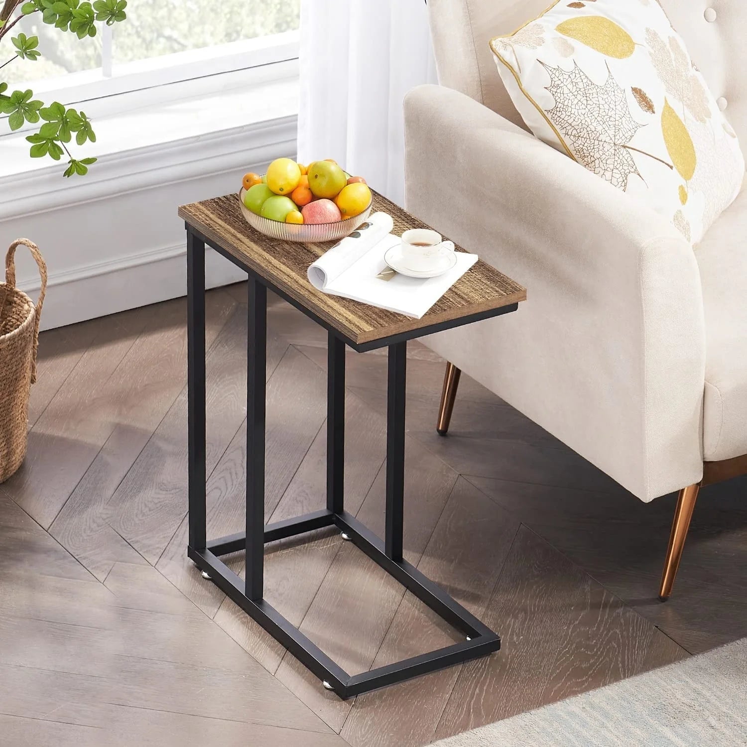 Javlergo Set of 2 C-Shaped Sofa Side Table, Small End Table for Living Room, Narrow Bedside/TV Tray Table