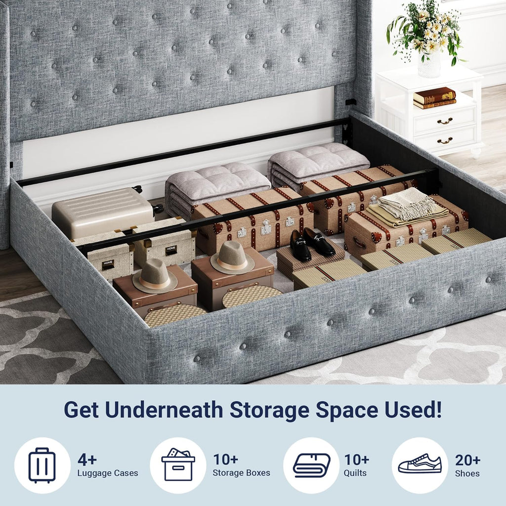 ALLEWIE Queen Size Lift Up Storage Bed with Wingback Headboard