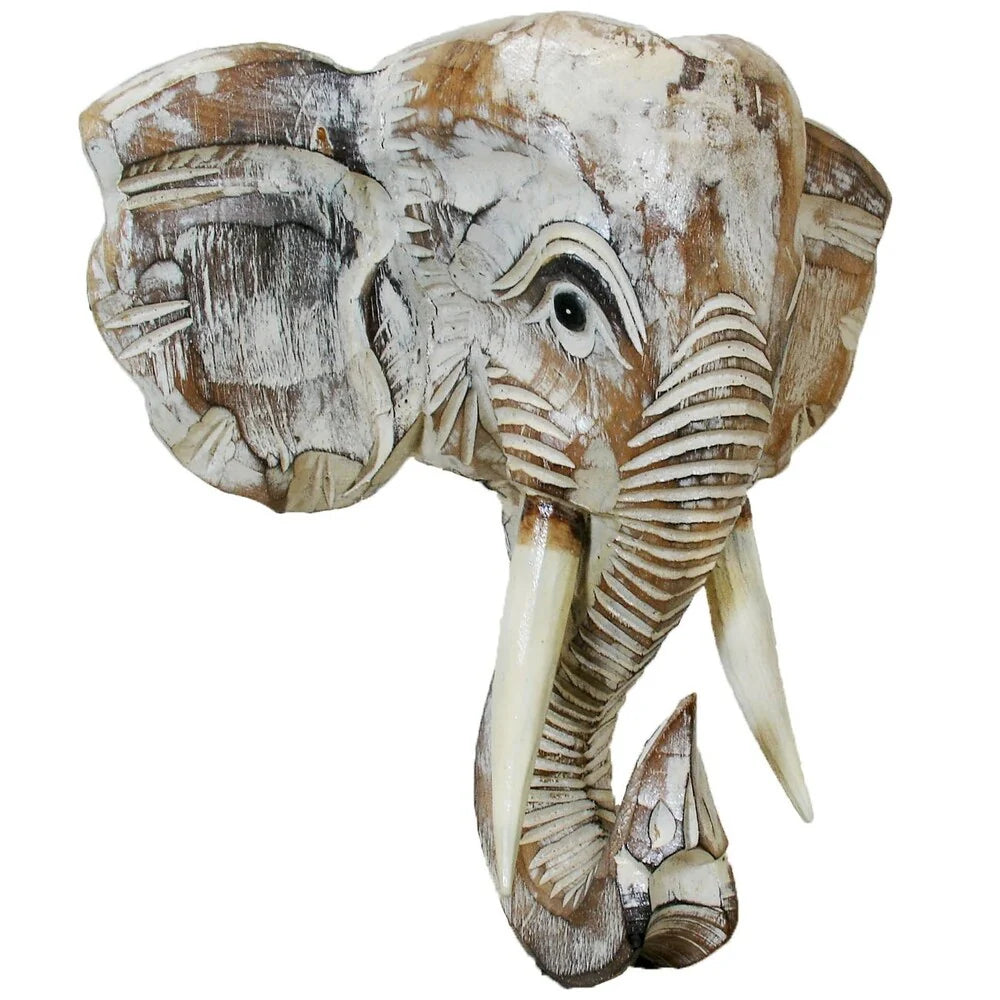 Wooden Elephant Head Wall D茅cor