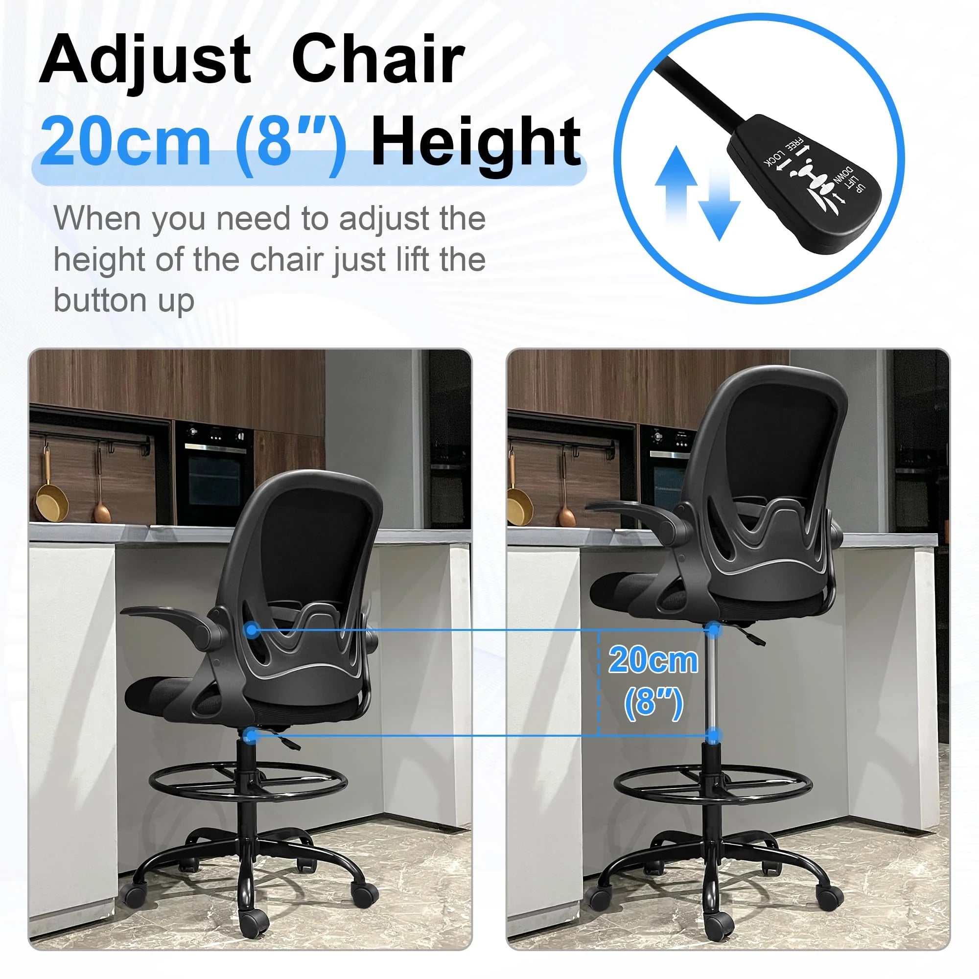 PRIMY Drafting Chair - Ergonomic Tall Office Chair with Lumbar Support