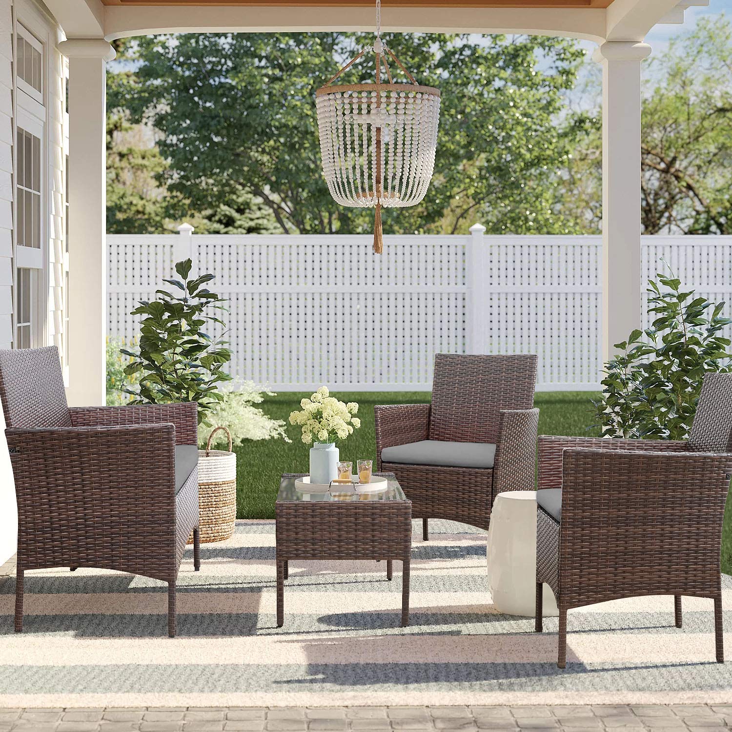 Homall 4 Pieces Outdoor Patio Furniture Sets Rattan Chair Wicker Set