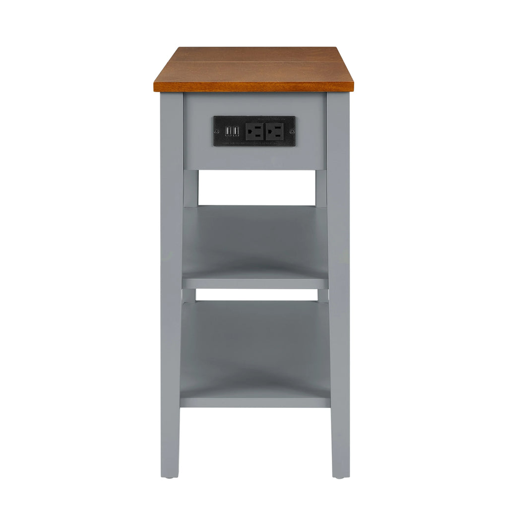 Narrow 2-Tone End Table With Usb Charging Ports For Small Space - 24.00 x 11.80 x 24.20