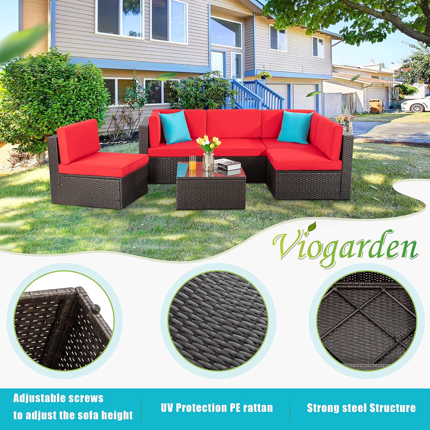 VONGRASIG 5 Piece All-Weather Patio Furniture Set with Ottoman