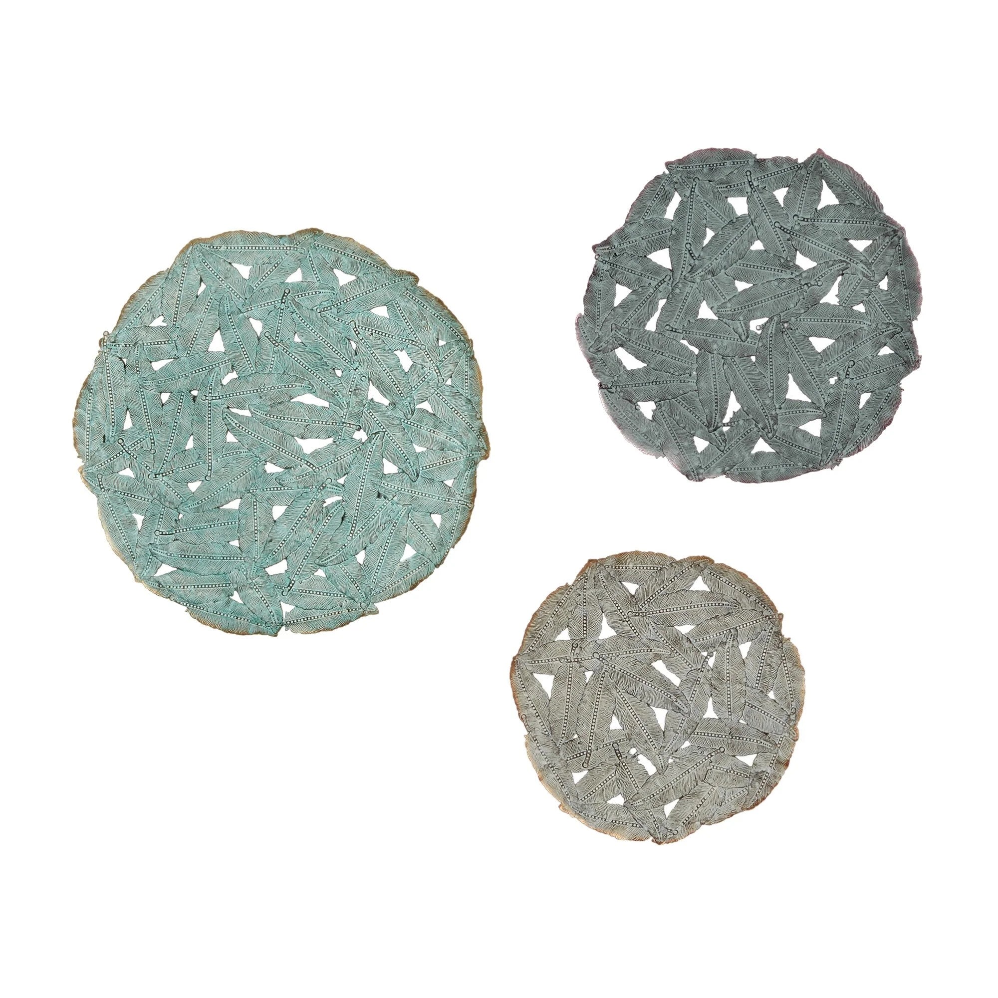 Madison Park Rosalie Textured Feather 3-piece Metal Disc Wall Decor Set