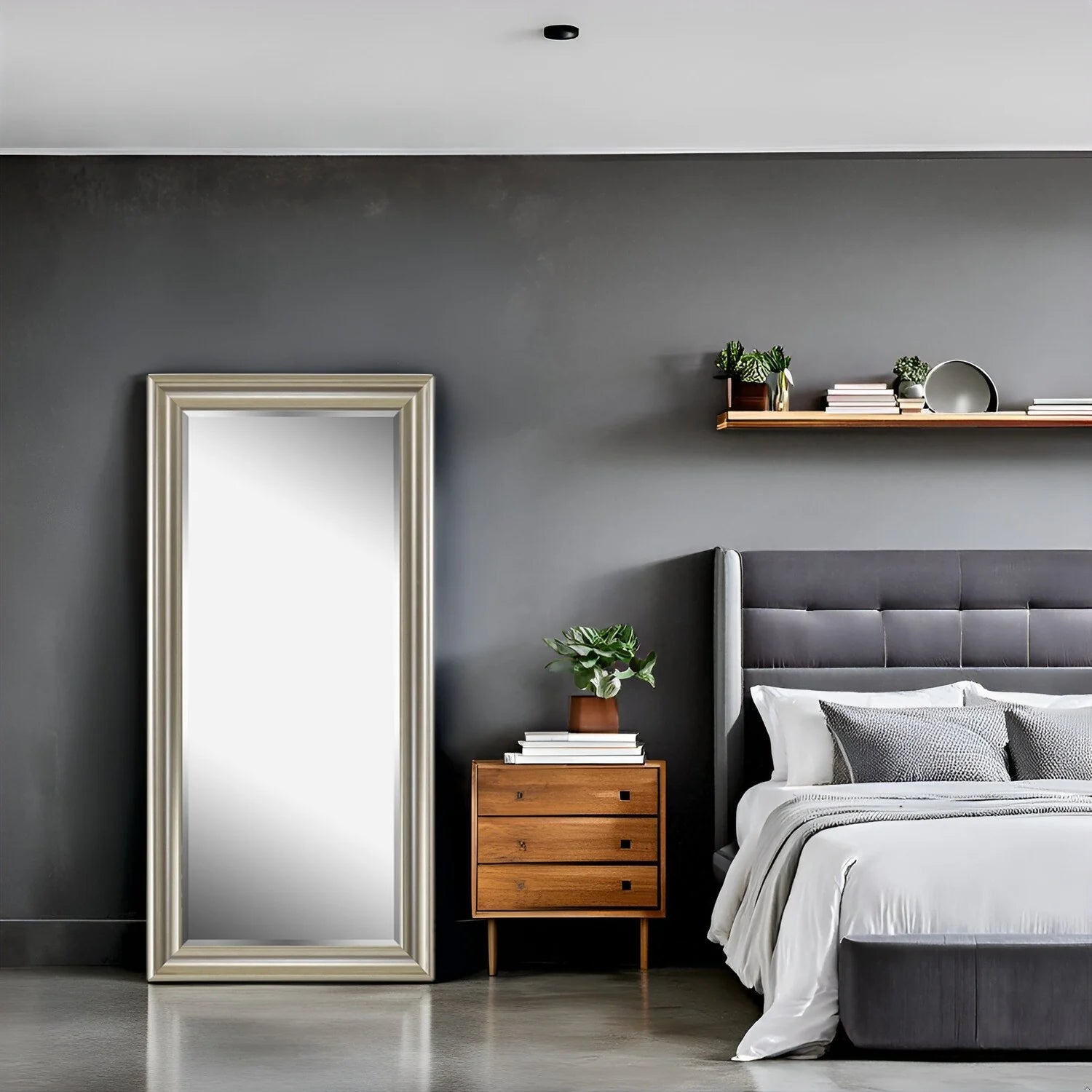 Tall Mirror Full Body Oversized Mirror Smooth Faux Wood Frame Rectangle Wall Mounted Hanging Mirror