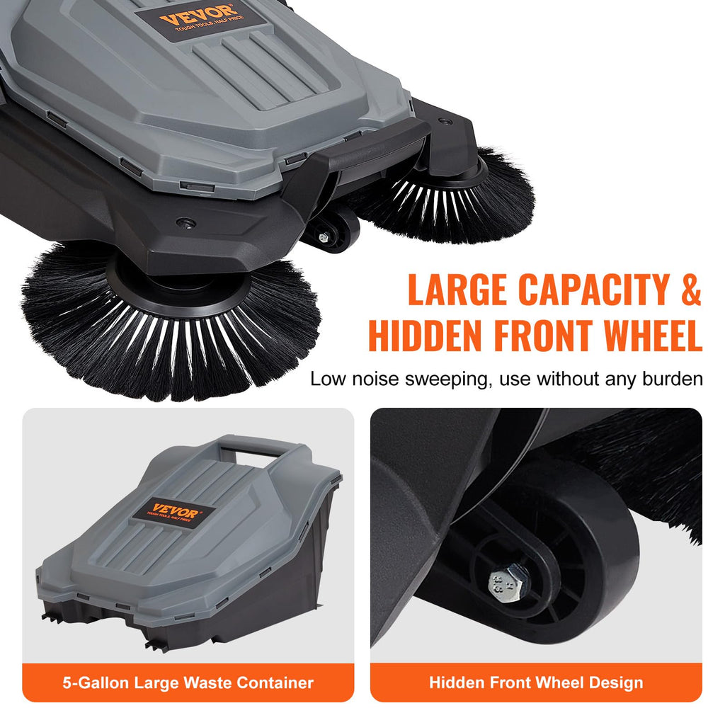VEVOR Walk-Behind Hand Push Floor Sweeper, 5-Gallon Waste Container