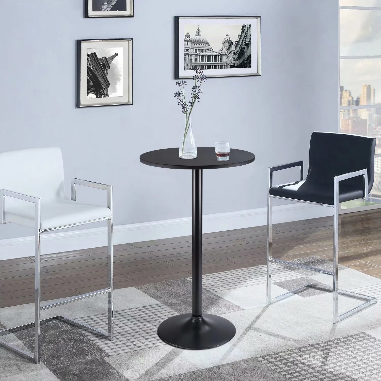 Homall Bistro Pub Table Round Bar Height Cocktail Table Metal Base MDF Top Obsidian Table with Black Leg 23.8inch Top - N/A