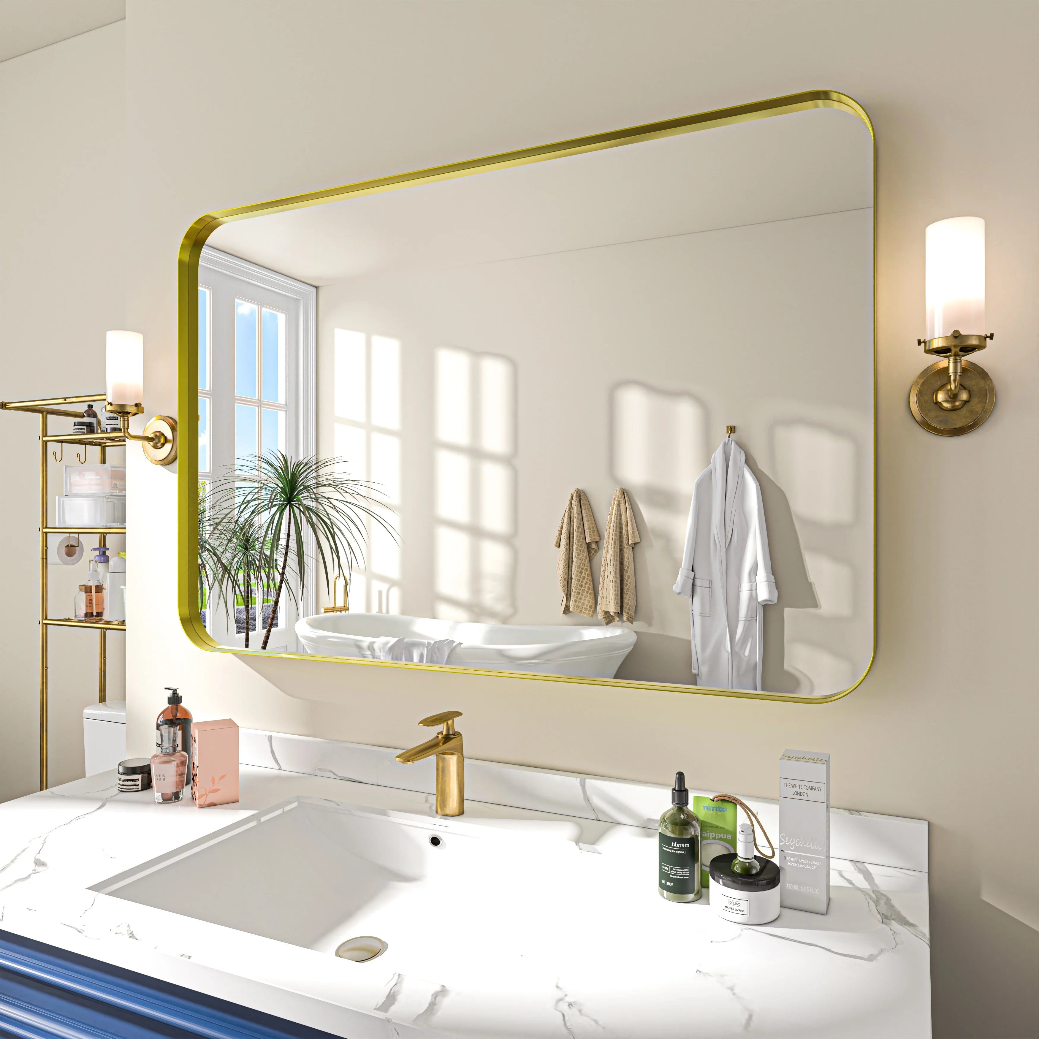 TOOLKISS Aluminum Alloy Round Corner Frame Vanity Mirror