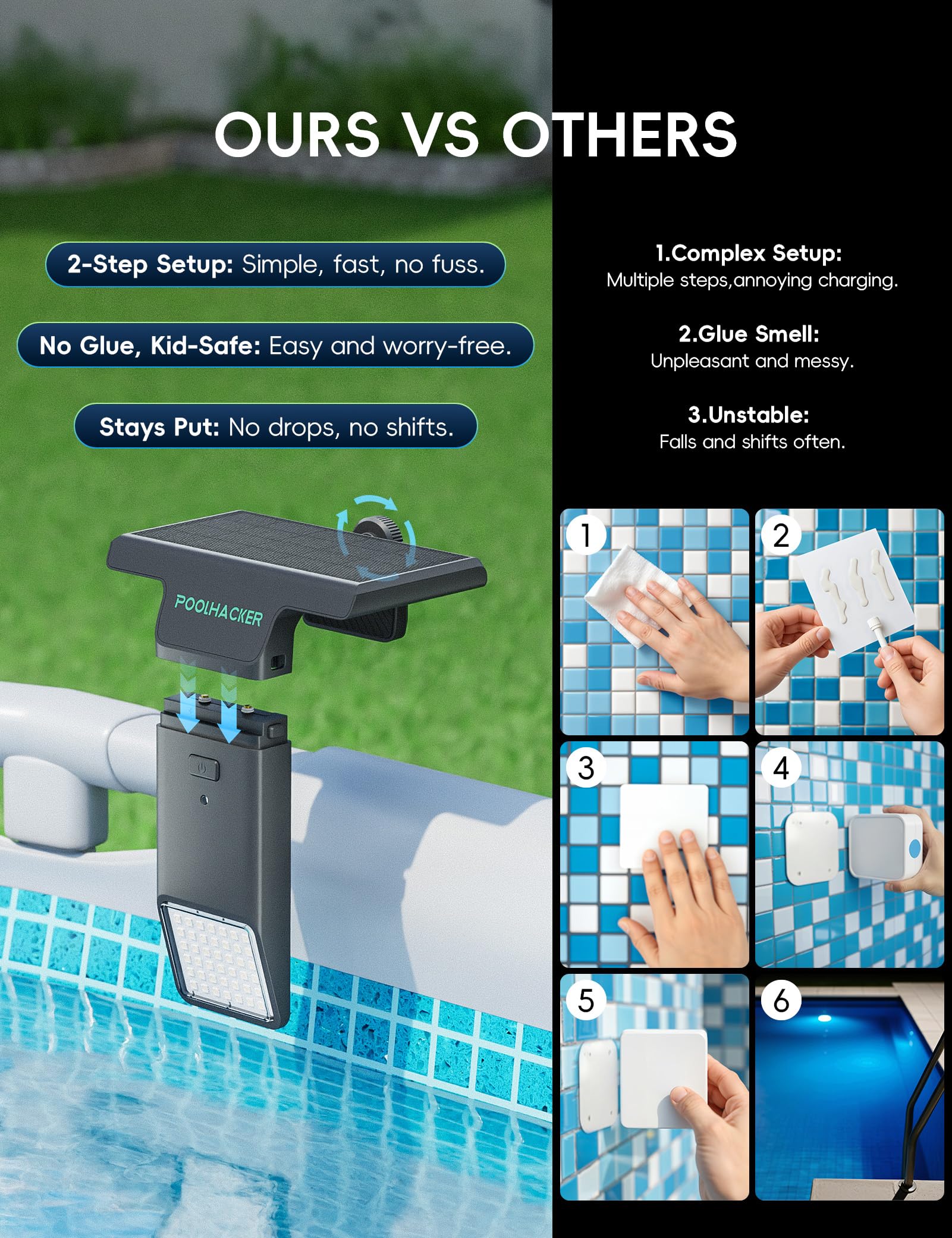 POOLHACKER Solar Pool Lights Only for Steel Wall Above Ground Pool
