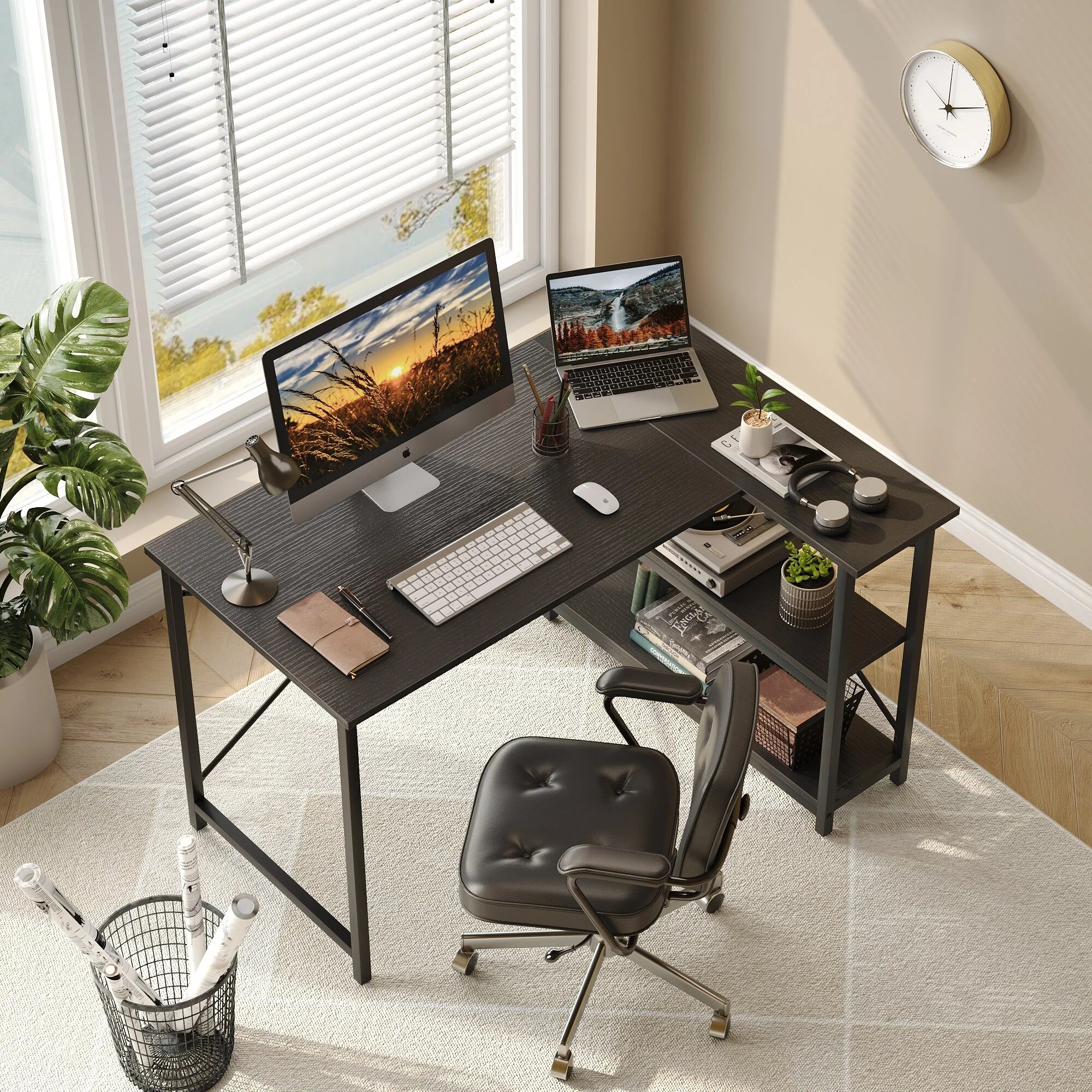 Small L Shaped Desk with Storage Shelves Corner Computer Desk