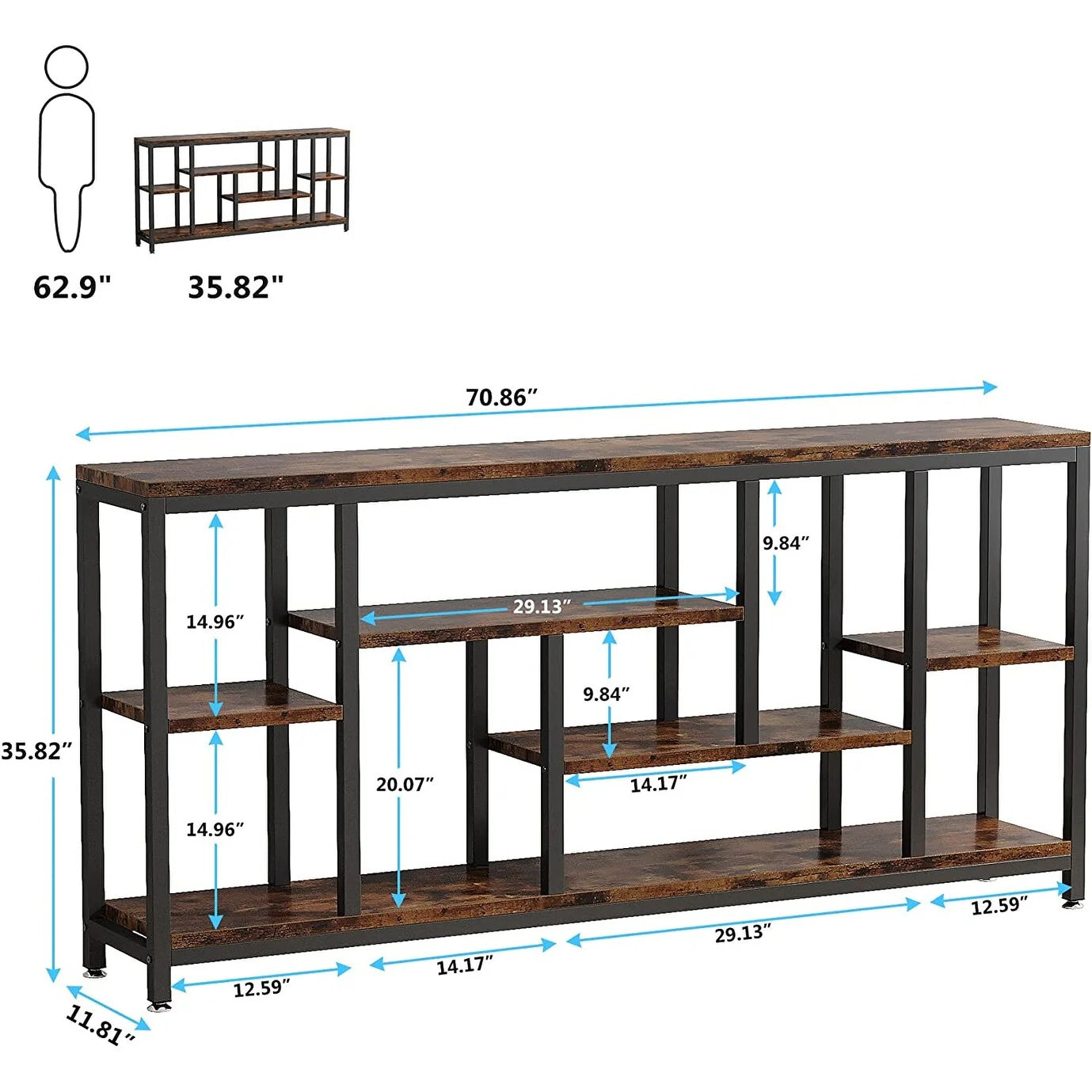 70.9 inch Console Sofa Table with Storage, 3-Tier Entryway Table for Hallway
