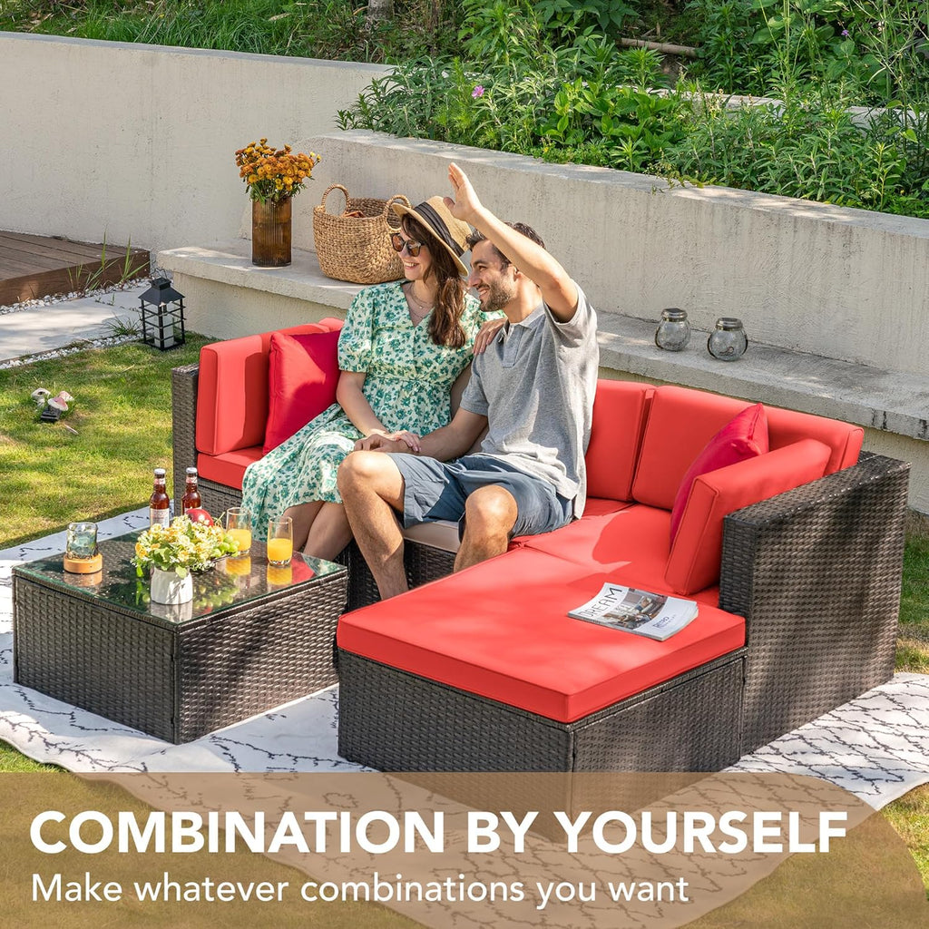 DEVOKO 5 Pieces All-Weather Patio Furniture Set with Cushions