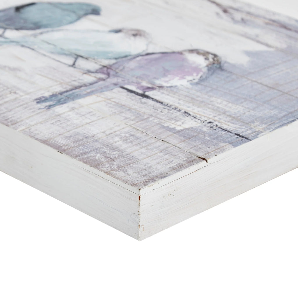 Madison Park Perched Birds Hand Painted Wood Plank Panel Wall Decor - White/Grey
