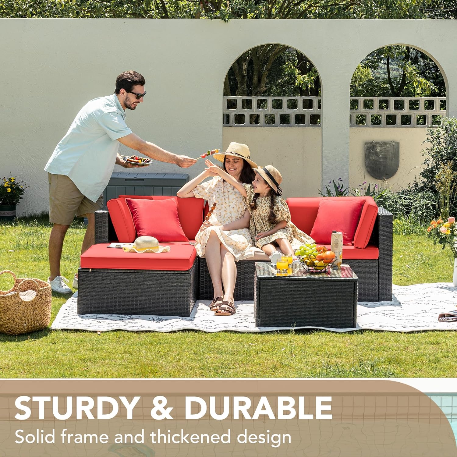 DEVOKO 5 Pieces All-Weather Patio Furniture Set with Cushions