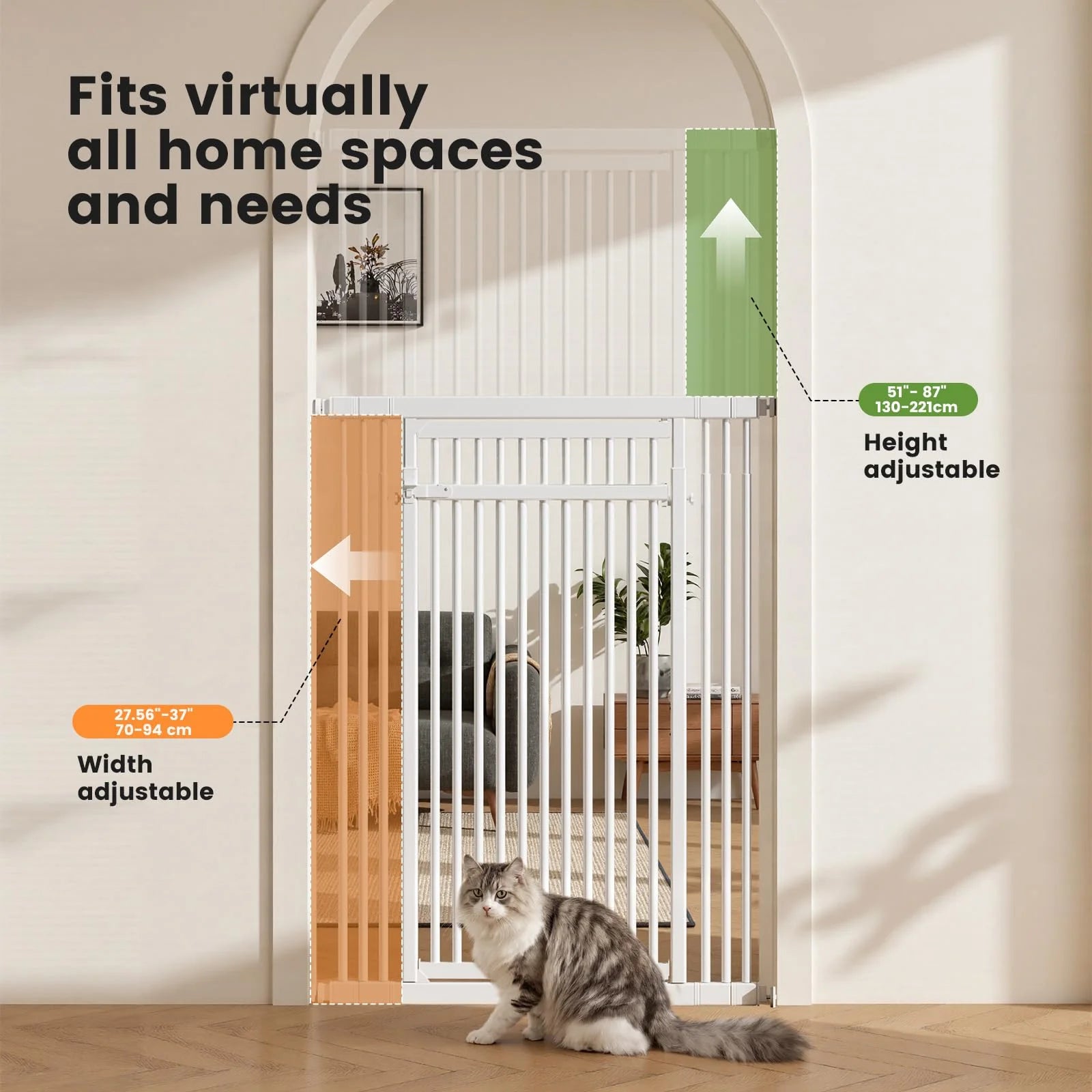 GARDNER PET Extra Tall Cat Gate 51"-87" - Wide Adjustable Safety Gate
