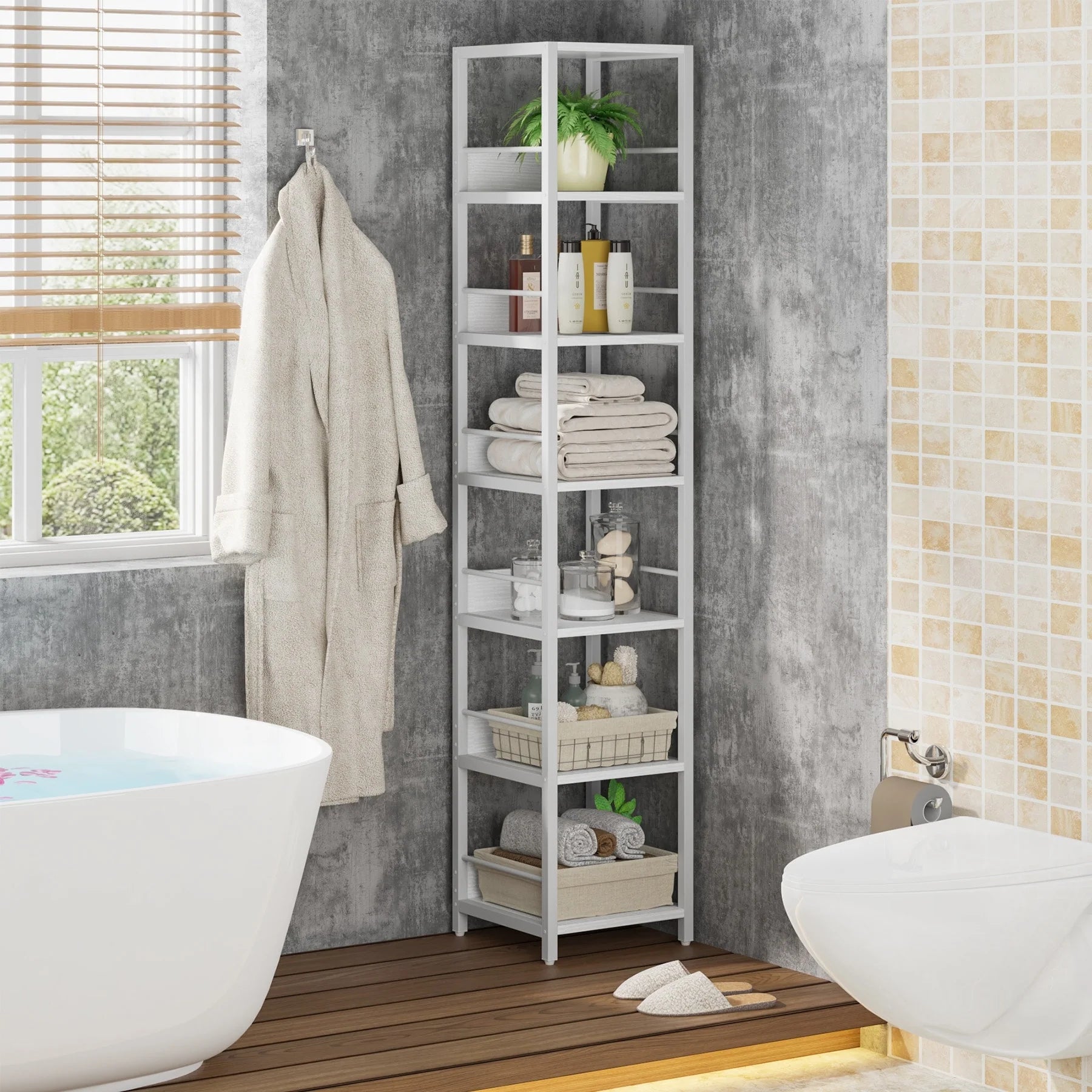 75 Inch Tall Narrow Corner Shelves, 6-Tier Etagere Shelve Storage Rack Bookshelves for Home Office