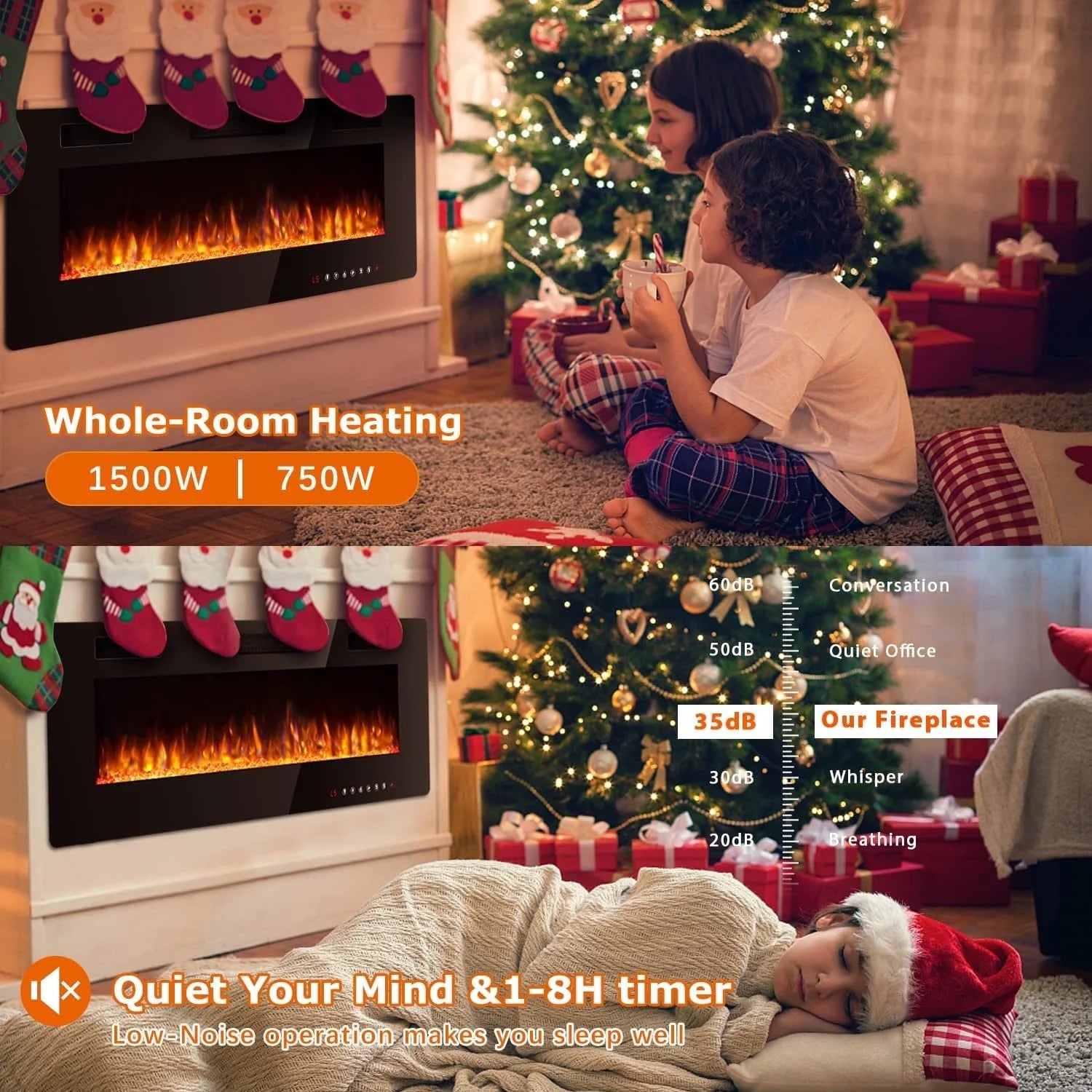 Bossin 30 to 72 inch Electric Fireplace Ultra-Thin and Silence Linear Recessed Wall Mounted Fireplace with Remote Control