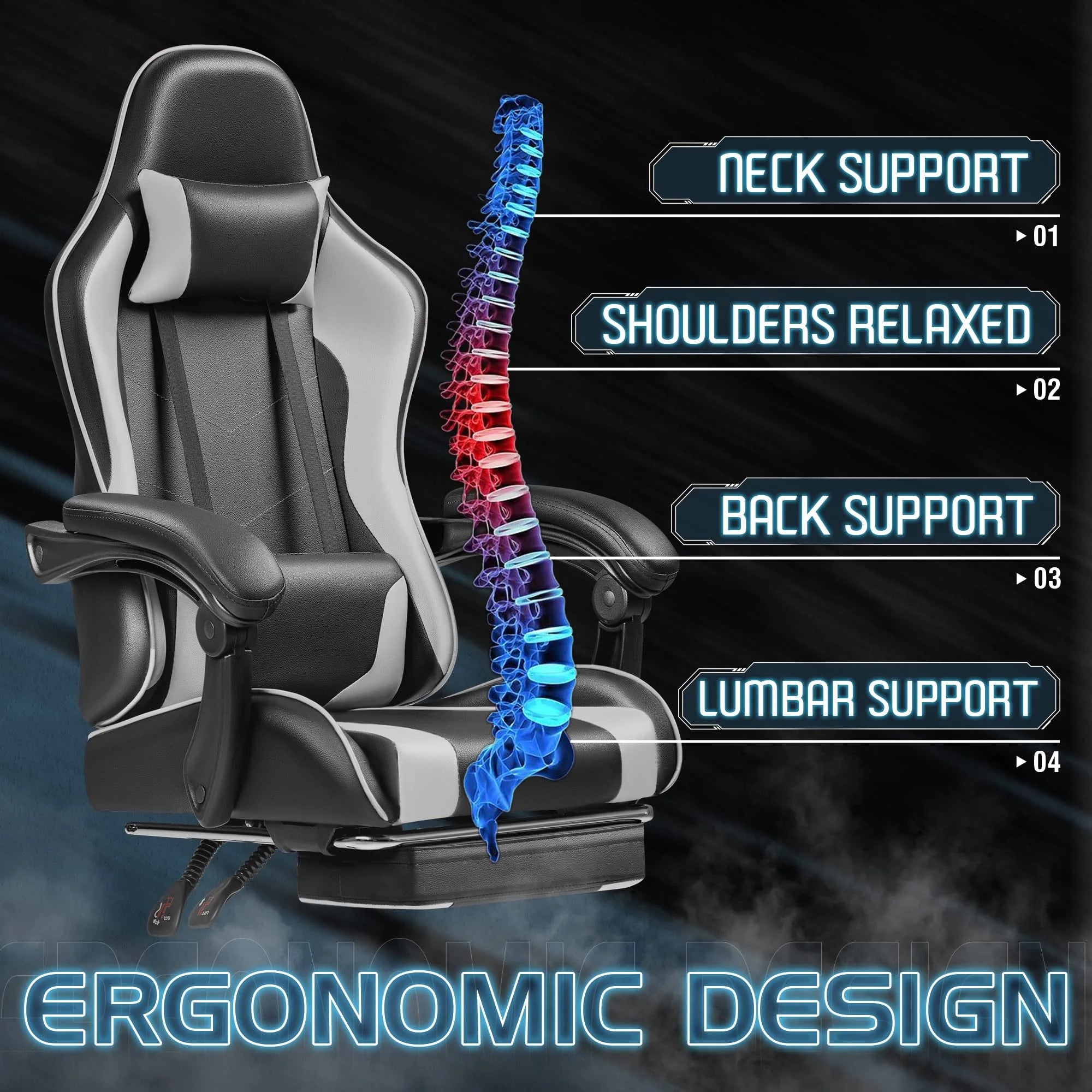 HOMALL Gaming Chair with Footrest and Massage Support
