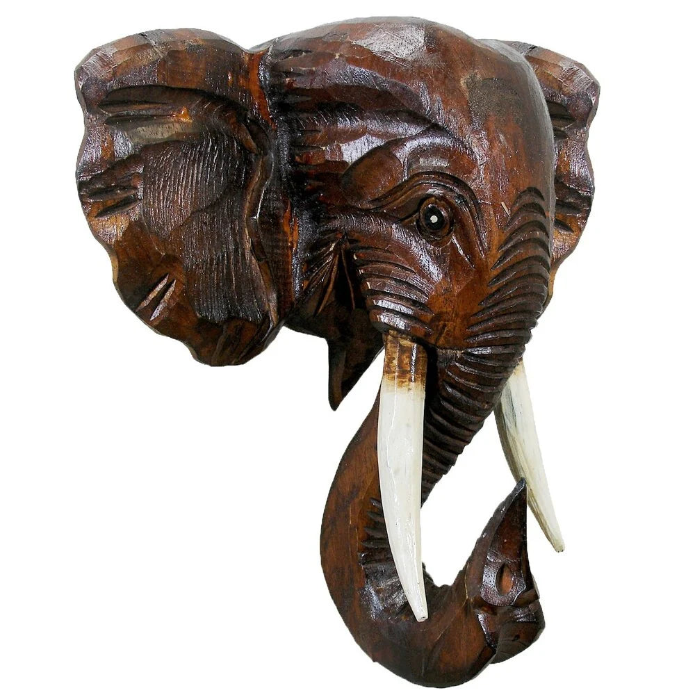 Wooden Elephant Head Wall D茅cor