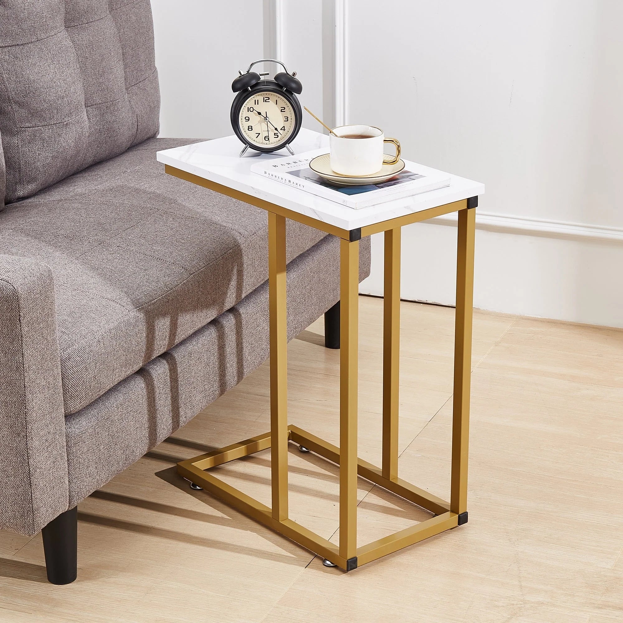 Javlergo Set of 2 C-Shaped Sofa Side Table, Small End Table for Living Room, Narrow Bedside/TV Tray Table