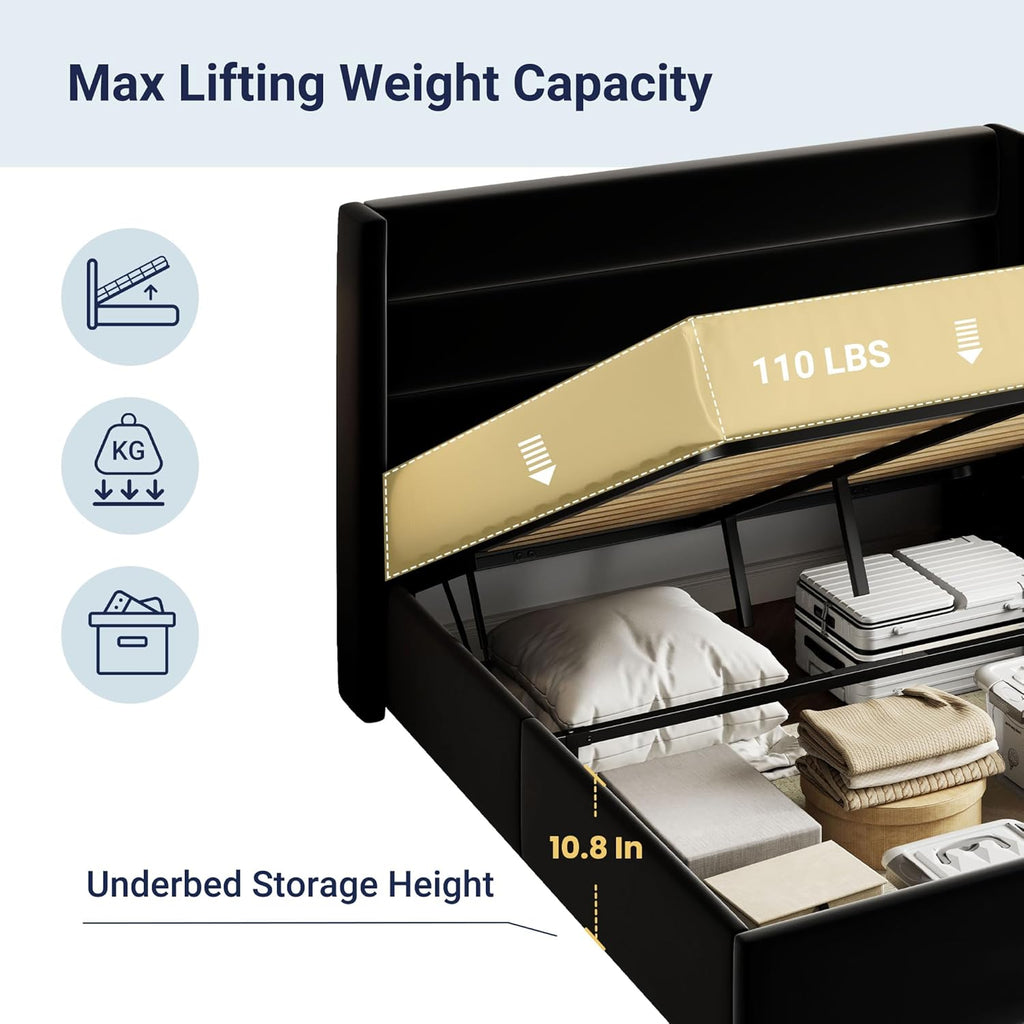 ALLEWIE Queen Size Lift Up Storage Bed with Wingback Headboard
