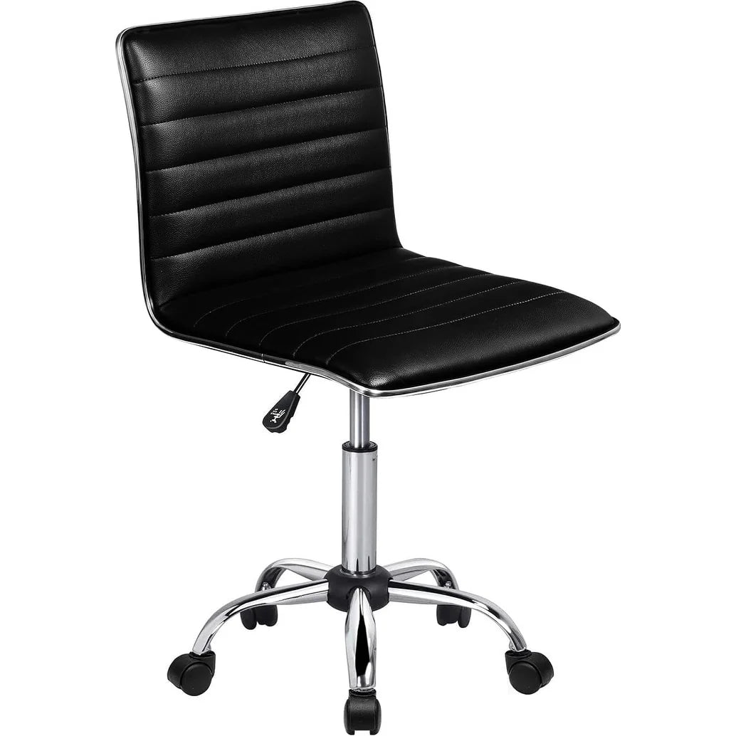 BOSSIN Adjustable Home Office Chair, Mid-Back Armless Ribbed Swivel Task Chair,Vanity Chair for Small Space, Livingroom Make-up