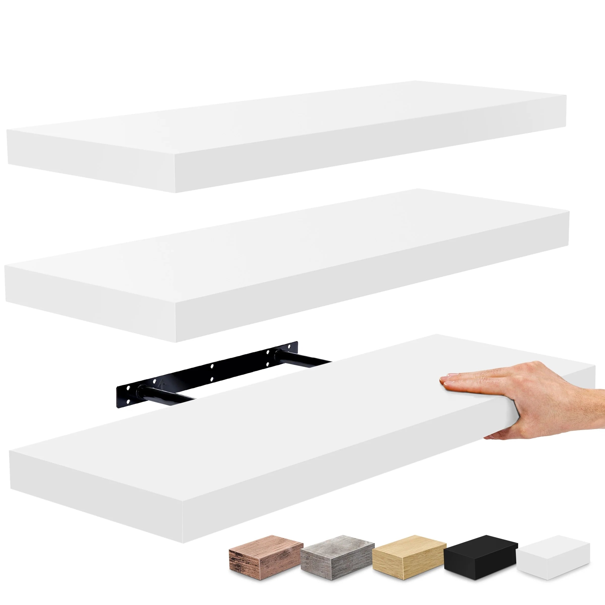 Sorbus Floating Wall Shelves Wood Wall Mounted Decor for Books and Storage with Invisible brackets - Set of 3