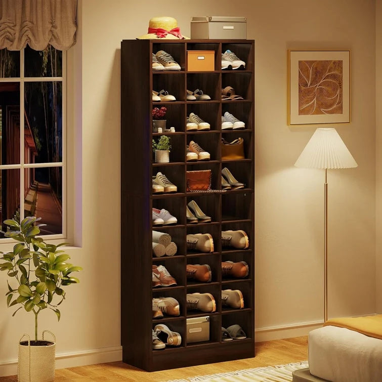 30 Pairs Tall Shoe Cabinet, 10 Tiers White Wooden Shoe Storage Rack for Closet, Entryway - 10-tier