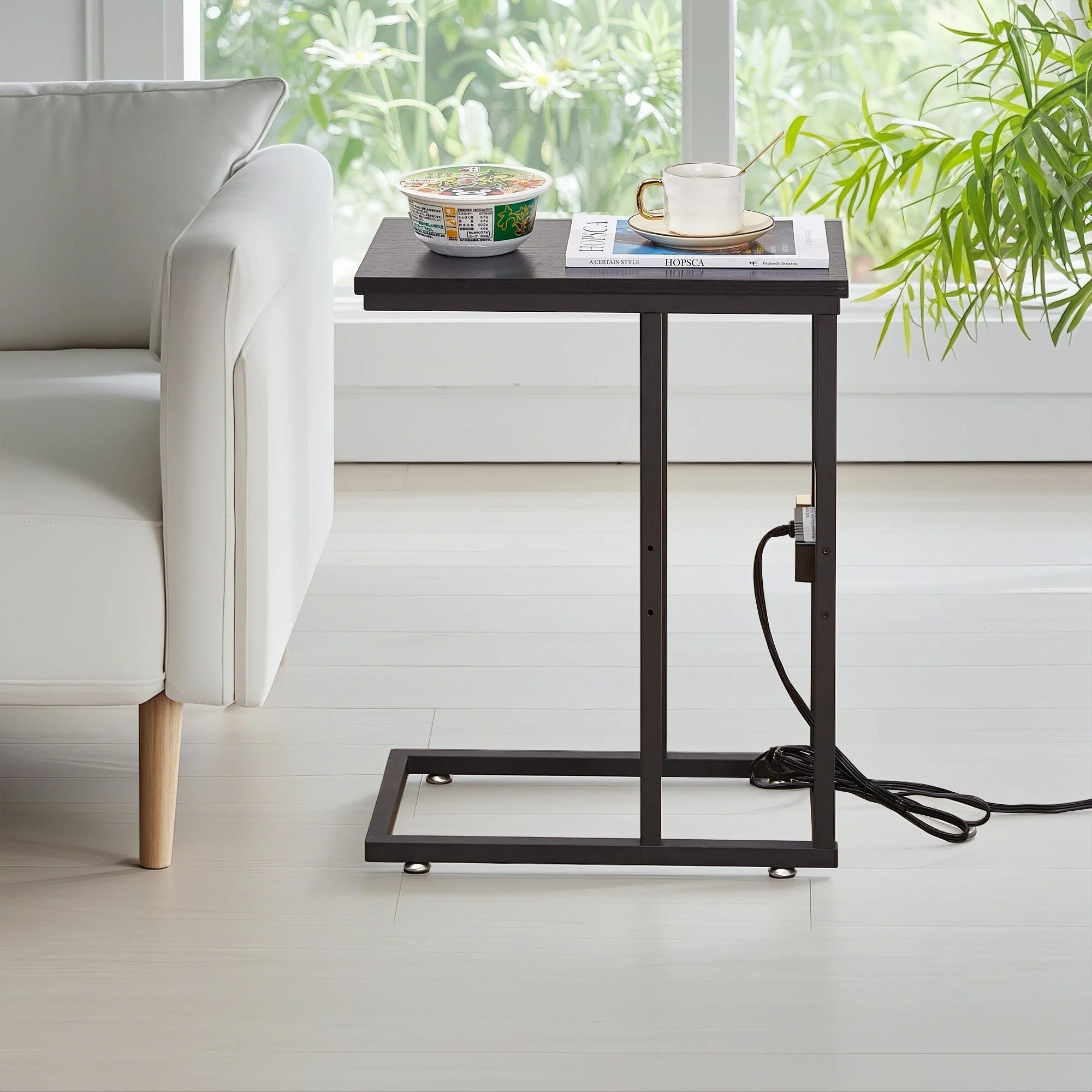 Javlergo Set of 2 C-Shaped Sofa Side Table, Small End Table for Living Room, Narrow Bedside/TV Tray Table