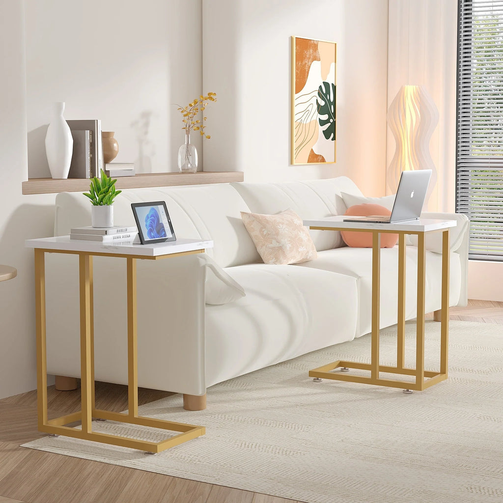 Javlergo Set of 2 C-Shaped Sofa Side Table, Small End Table for Living Room, Narrow Bedside/TV Tray Table