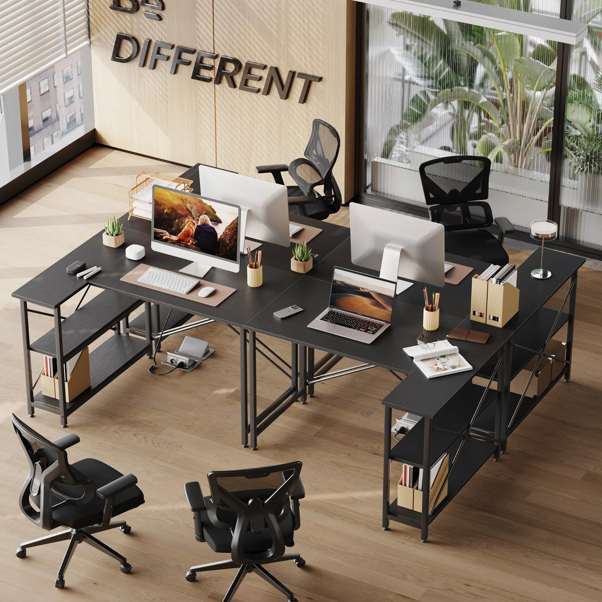 Small L Shaped Desk with Storage Shelves Corner Computer Desk