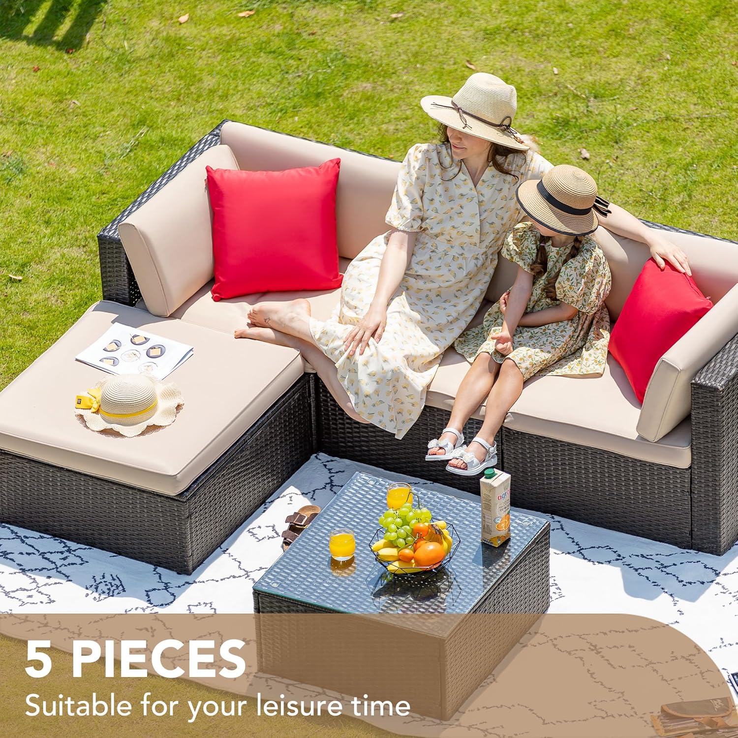 DEVOKO 5 Pieces All-Weather Patio Furniture Set with Cushions