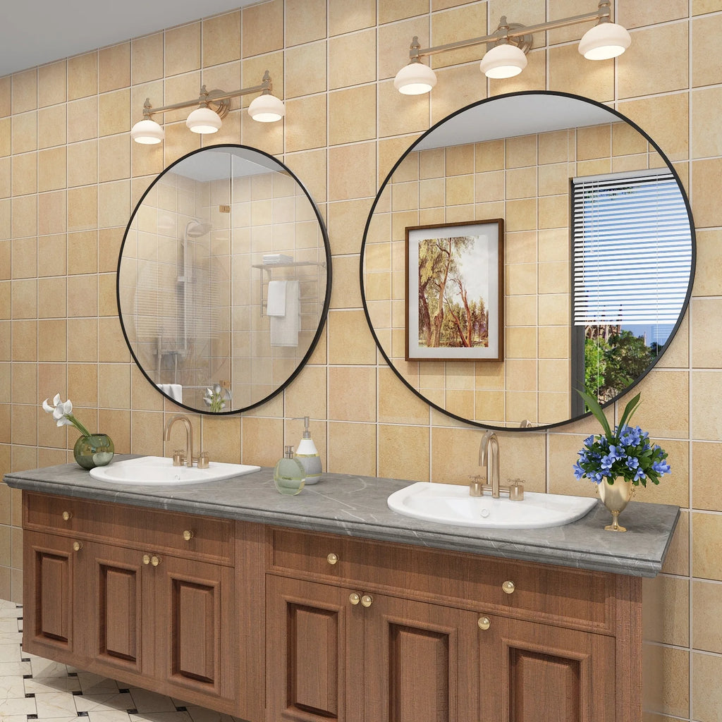 Apmir Round Metal Black Frame Bathroom Vanity Mirror Wall-mounted mirror