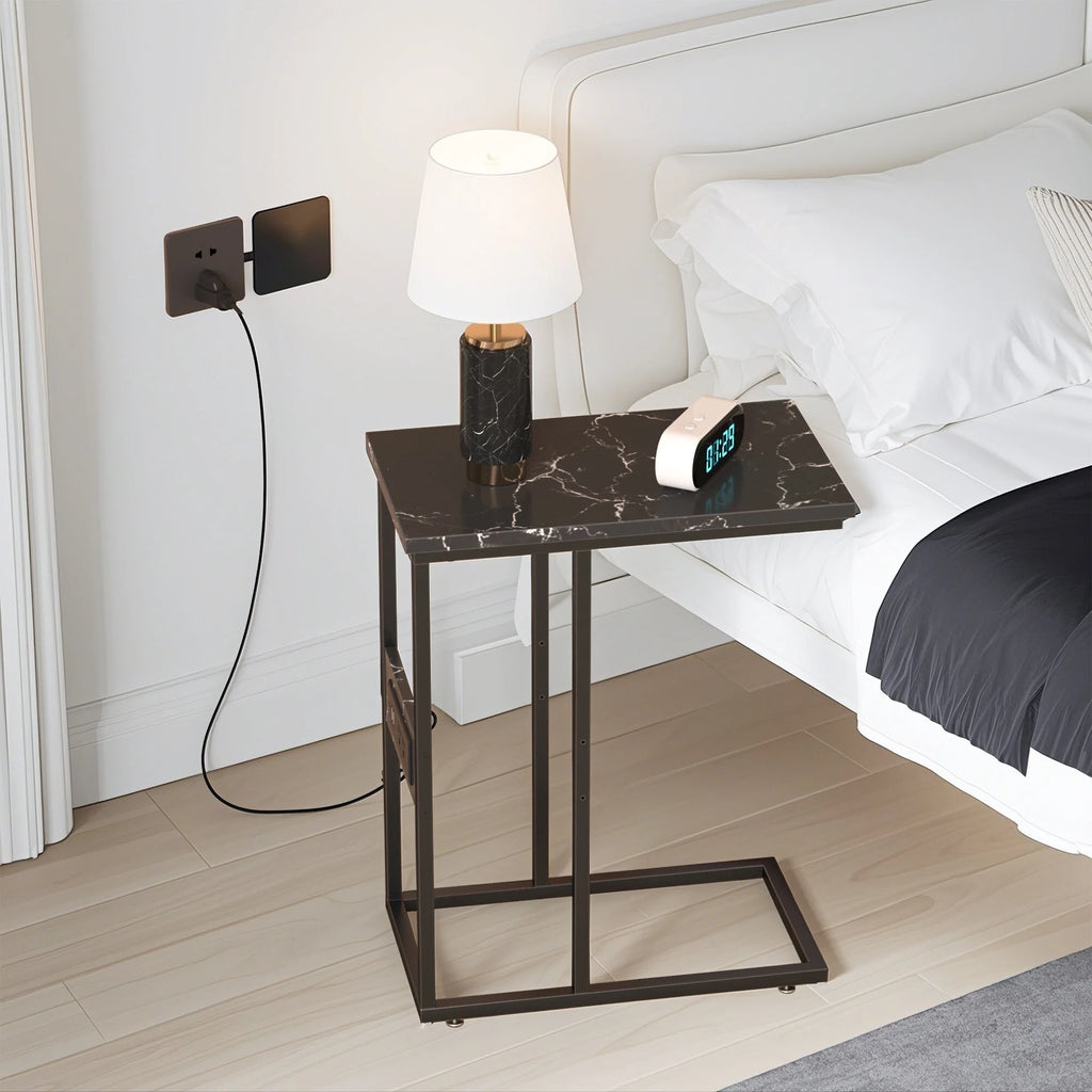 Javlergo Set of 2 C-Shaped Sofa Side Table, Small End Table for Living Room, Narrow Bedside/TV Tray Table