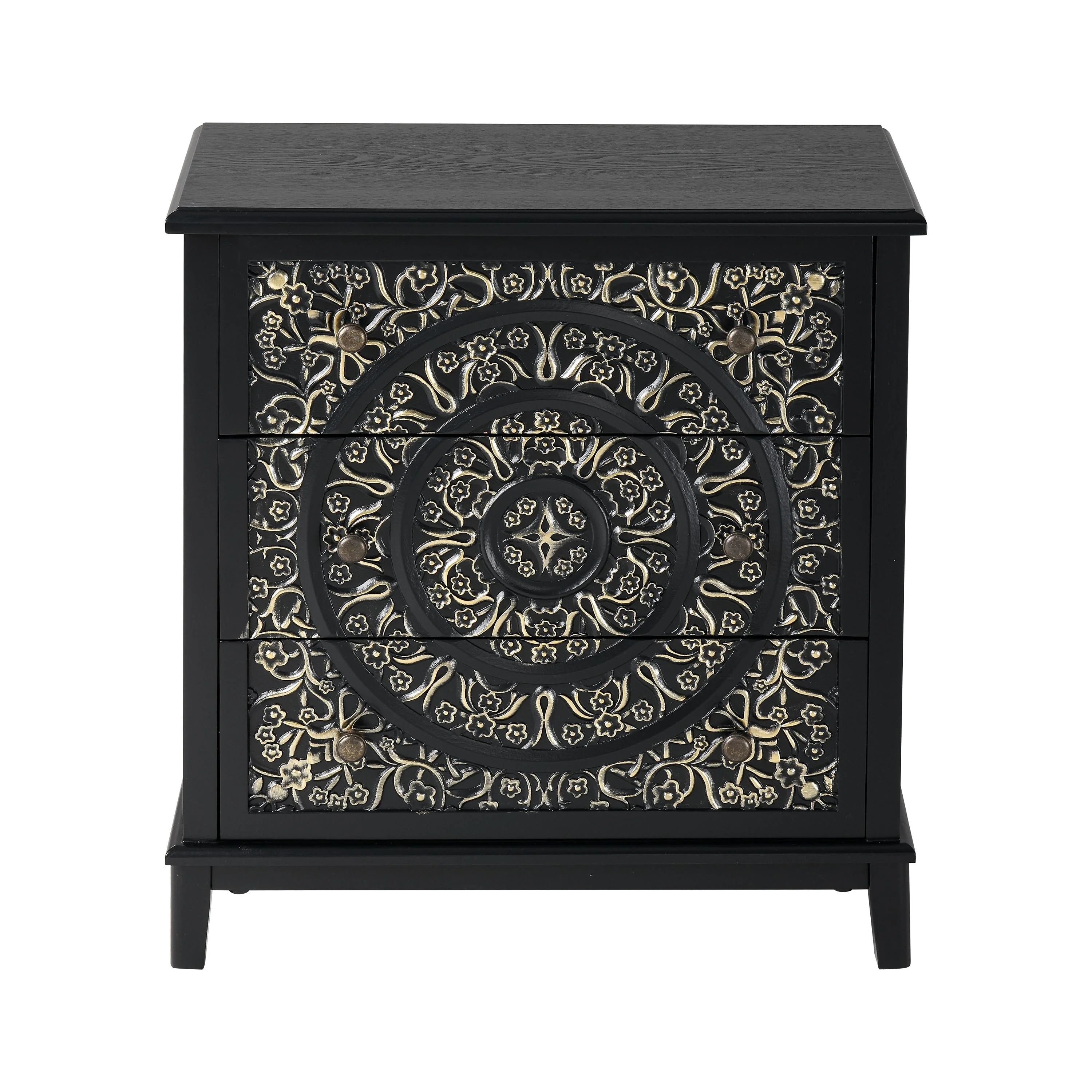 COZAYH Farmhouse Fully-Assembled Nightstand with 2-Drawer, Flower Motif End Table for Small Spaces, French Country