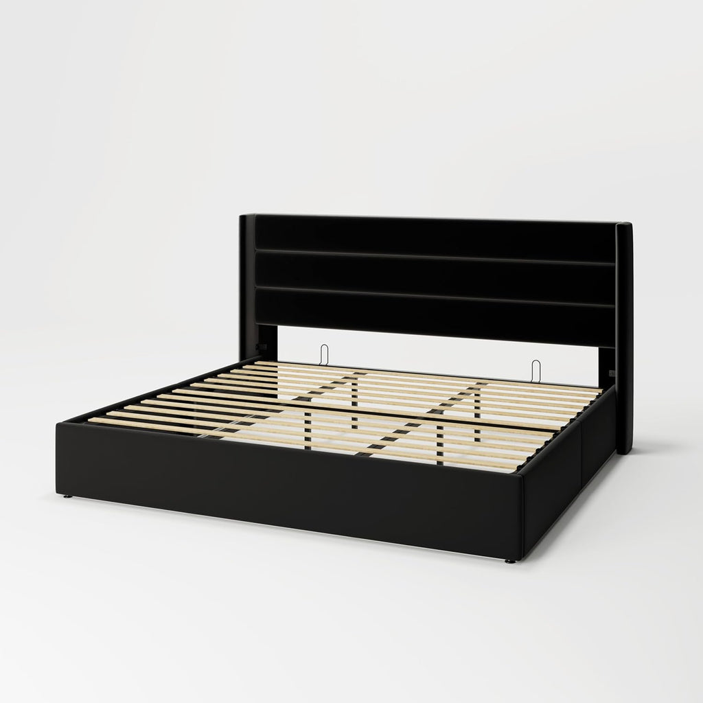 ALLEWIE Queen Size Lift Up Storage Bed with Wingback Headboard