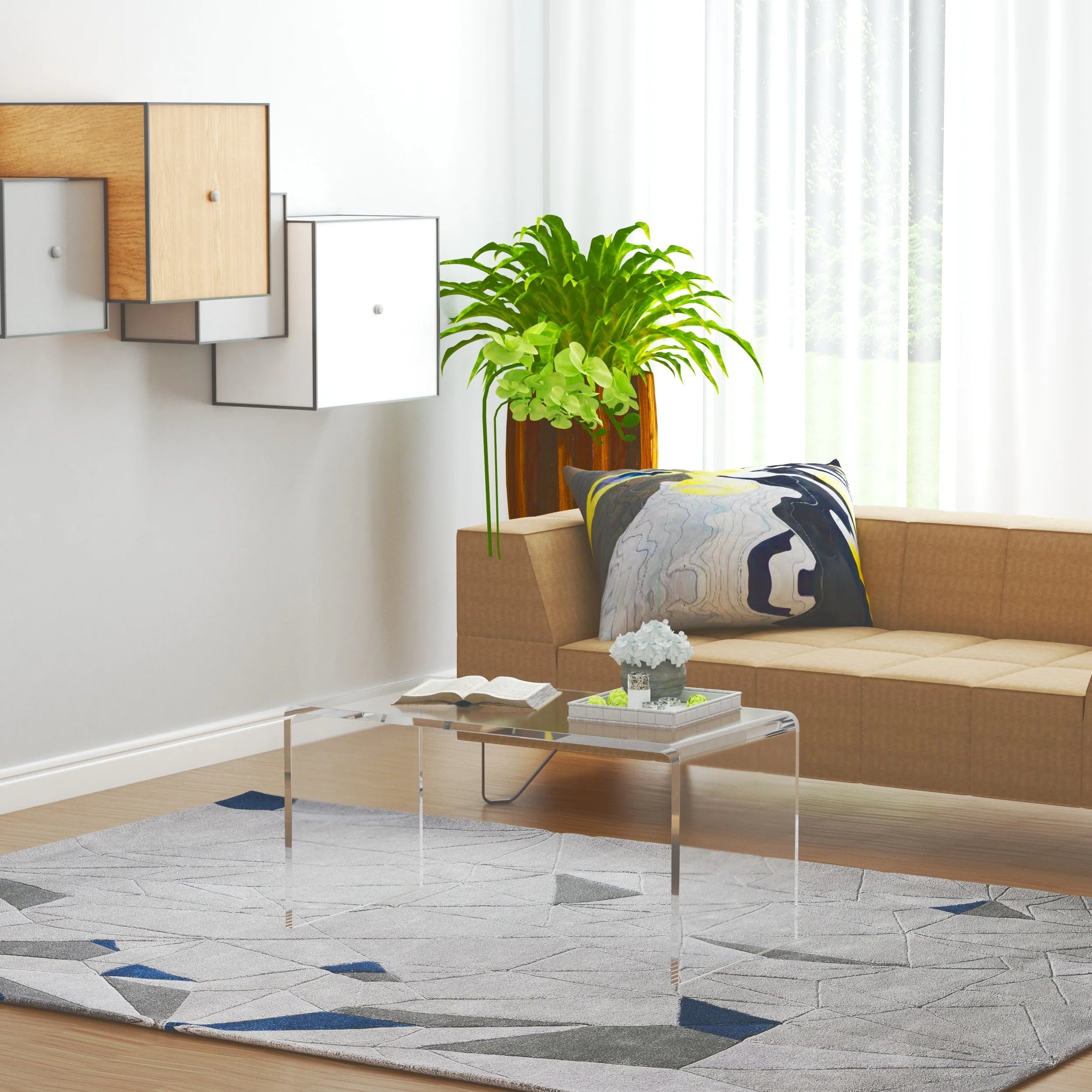 HomCom 32 Long Rectangle All Acrylic 20mm Thick Waterfall Coffee Table, Clear