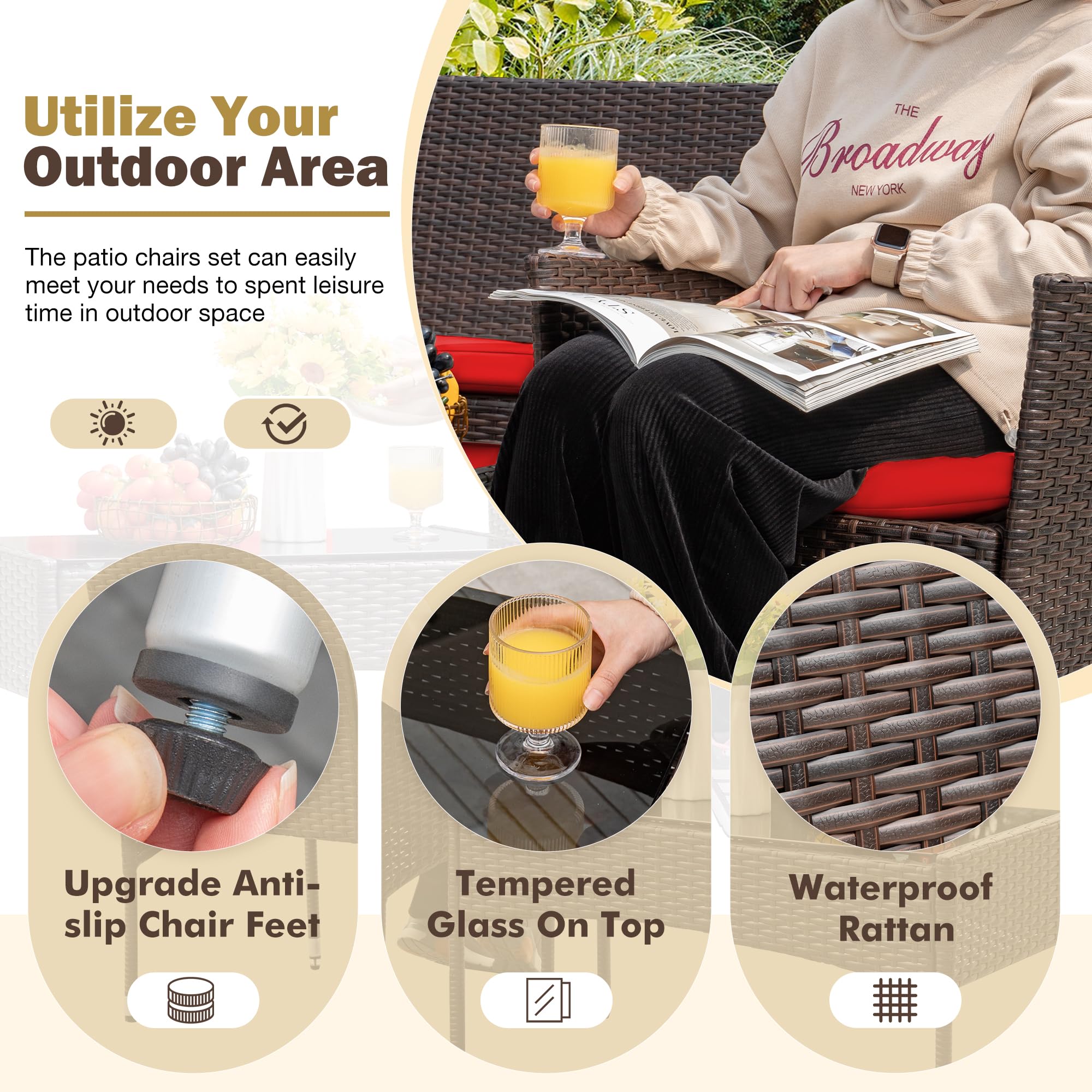 Homall 4 Pieces Outdoor Patio Furniture Sets Rattan Chair Wicker Set