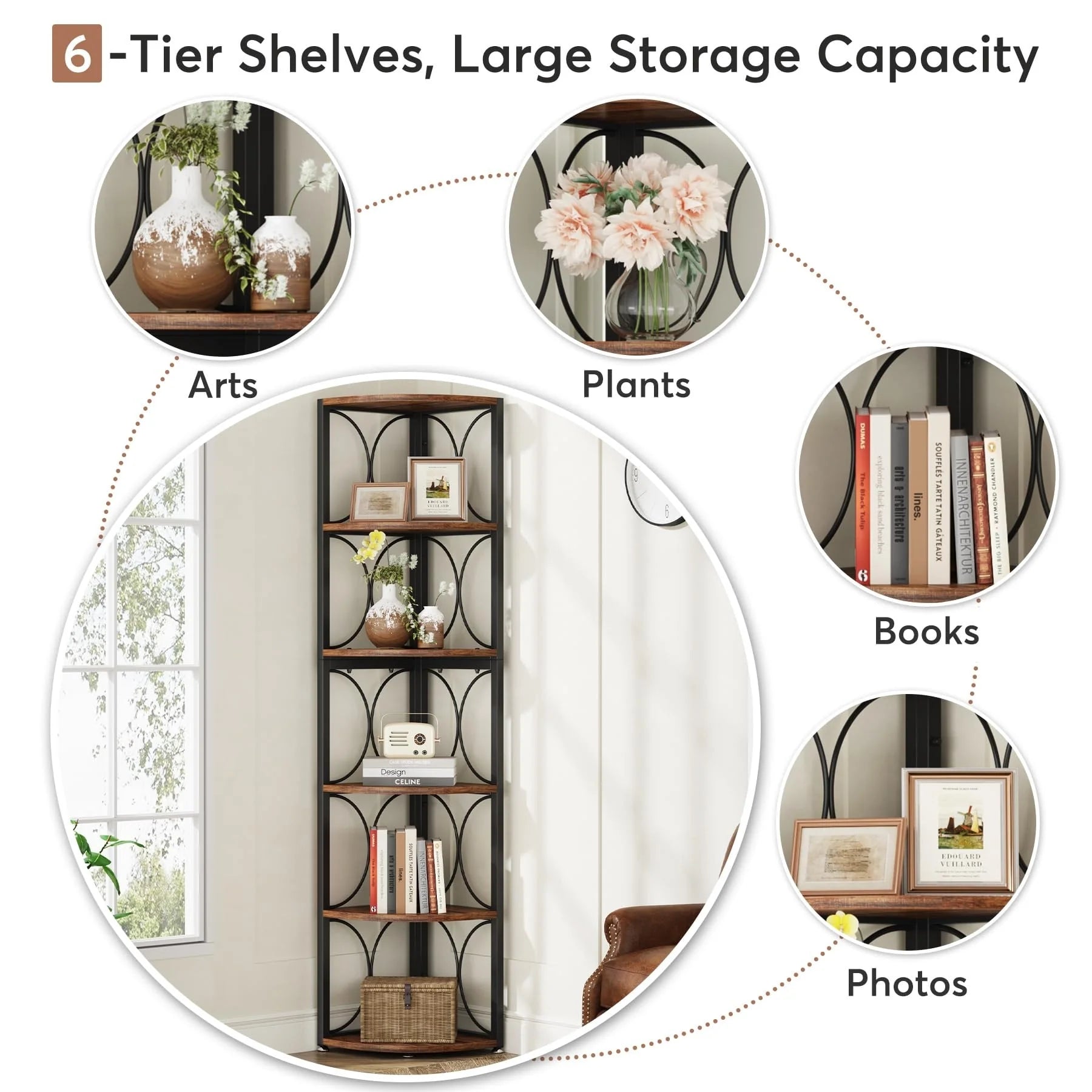 67 Tall Corner Shelf, Corner Bookshelf Bookcase Standing Shelving Unit