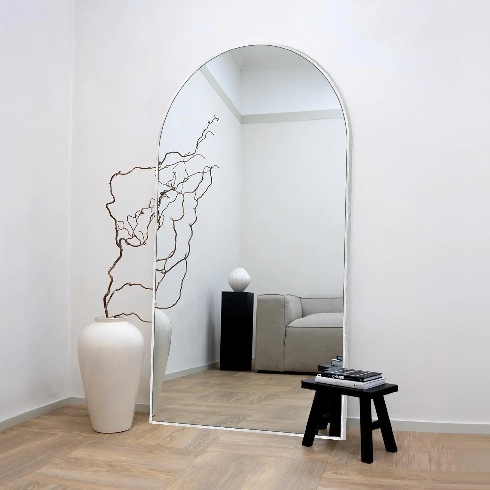 Modern Arched Full Length Aluminum Alloy Floor Mirror Standing Mirror