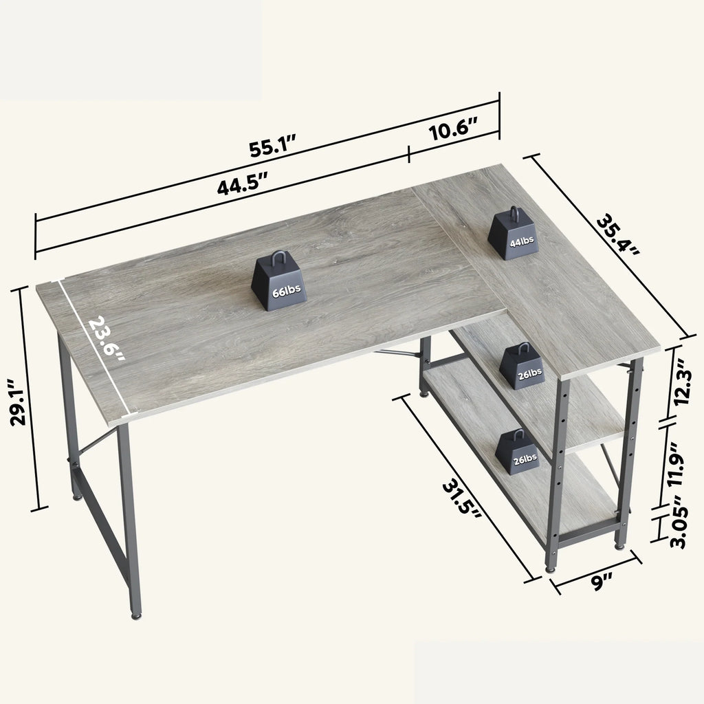 Small L Shaped Desk with Storage Shelves Corner Computer Desk