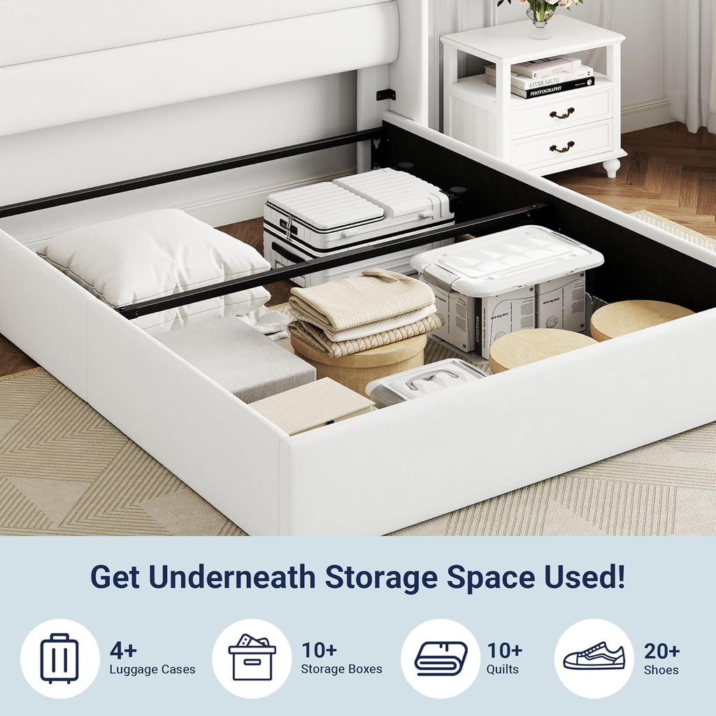 ALLEWIE Queen Size Lift Up Storage Bed with Wingback Headboard