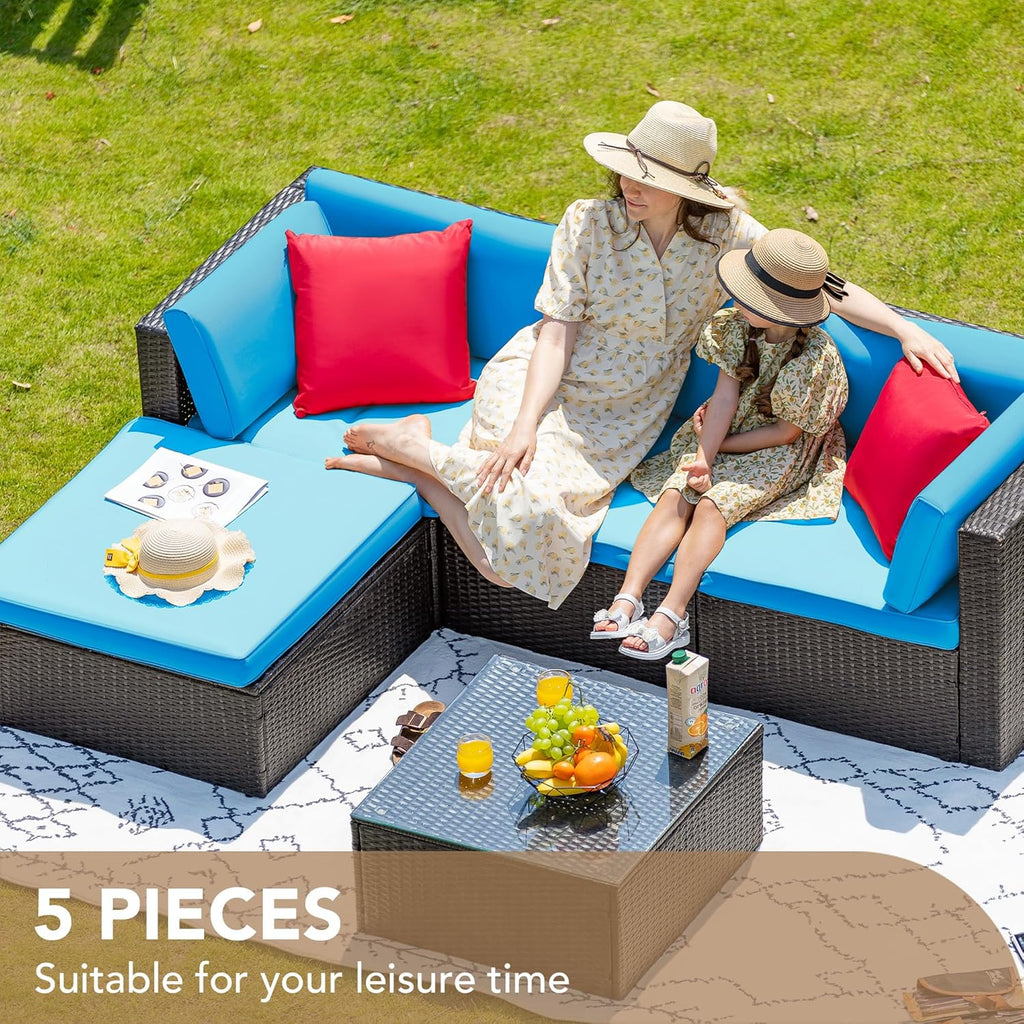 DEVOKO 5 Pieces All-Weather Patio Furniture Set with Cushions