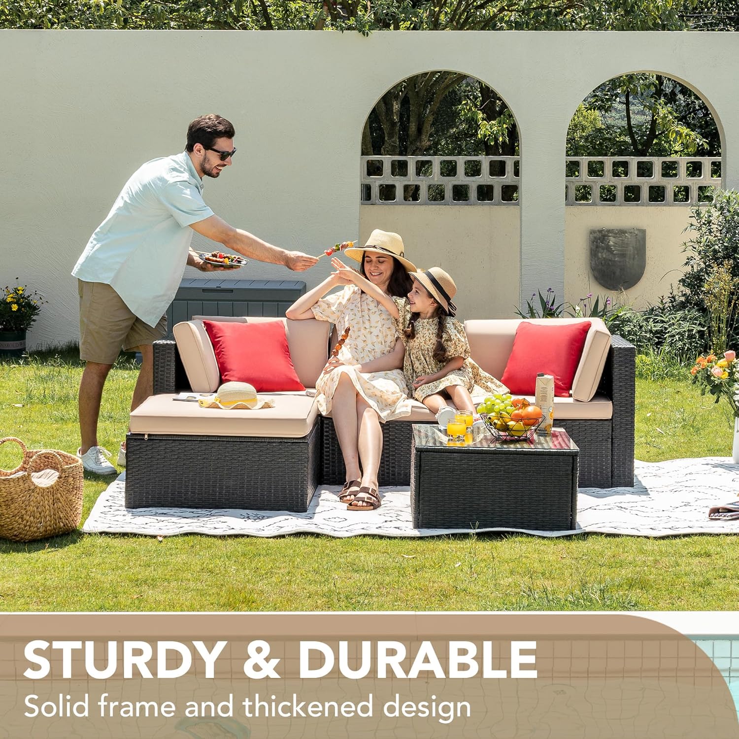 DEVOKO 5 Pieces All-Weather Patio Furniture Set with Cushions