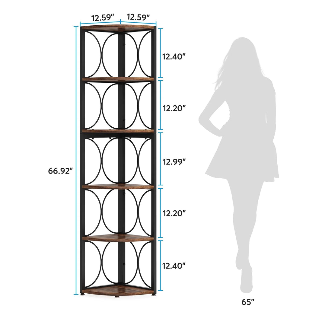 67 Tall Corner Shelf, Corner Bookshelf Bookcase Standing Shelving Unit
