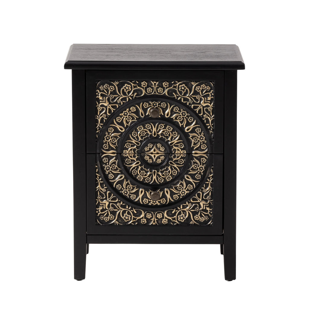 COZAYH Farmhouse Fully-Assembled Nightstand with 2-Drawer, Flower Motif End Table for Small Spaces, French Country