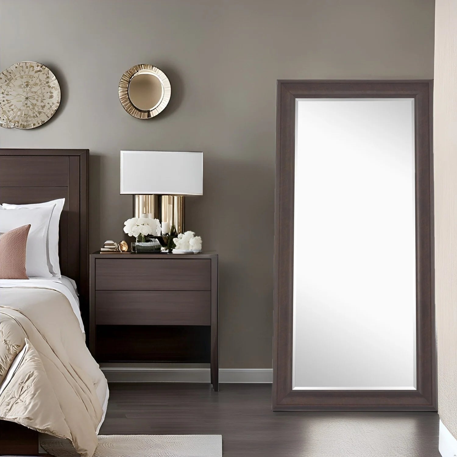 Tall Mirror Full Body Oversized Mirror Smooth Faux Wood Frame Rectangle Wall Mounted Hanging Mirror