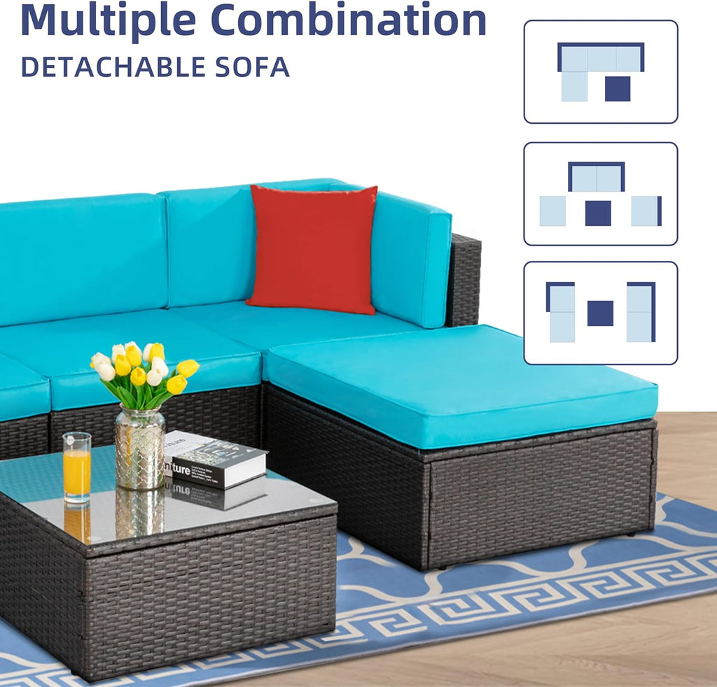 VONGRASIG 5 Piece All-Weather Patio Furniture Set with Ottoman